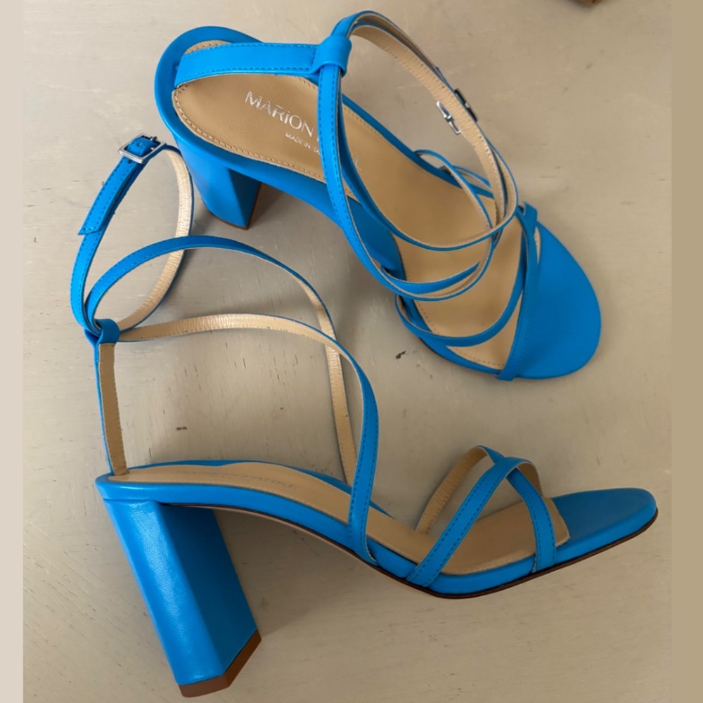 NWT Marion Parke Italian made Scrappy Sandals Lottie Size 37 Blue Turquoise